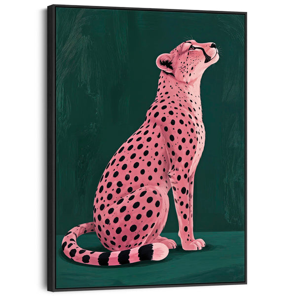 Venus - Pink Cheetah - Emerald Green Unique Framed Canvas Print