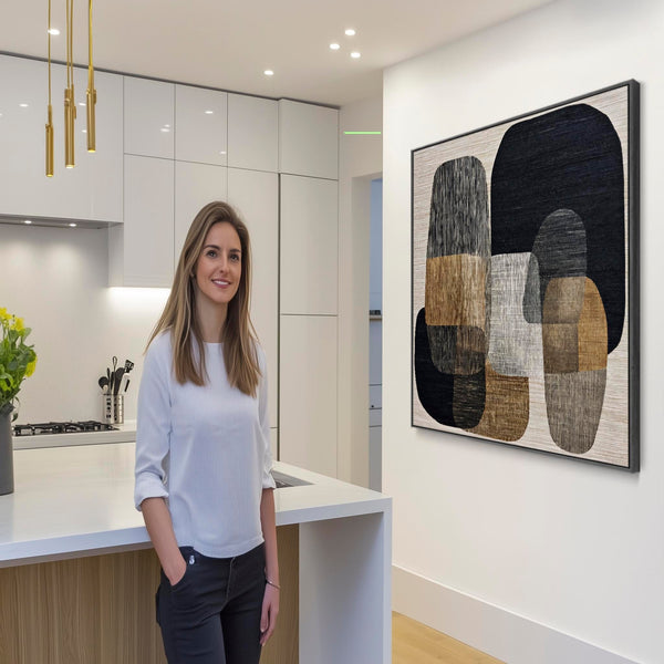 Beige Black Japandi Framed Wall Art Wabi Sabi - Linen Stillness