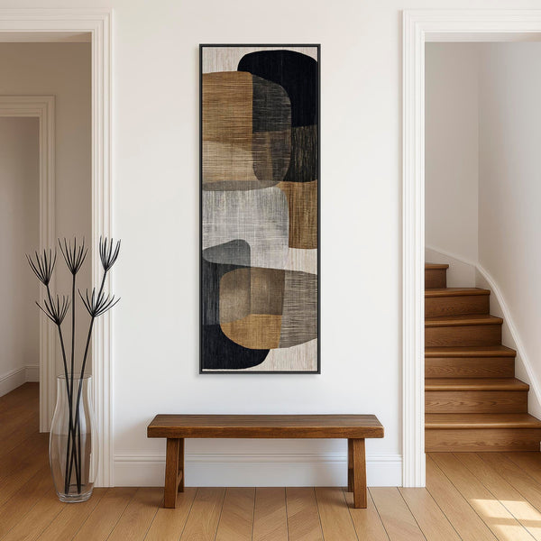 Tall Narrow Beige Brown Japandi Canvas Artwork Framed Wabi Sabi - Organic Blend