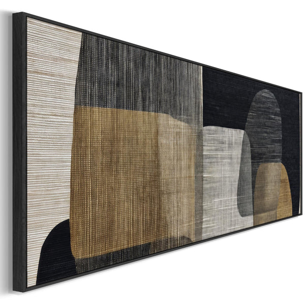 Wide Horizontal Beige Black Japandi Wall Art Wabi Sabi Stones