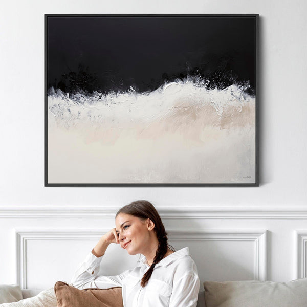Cream Beige Black Framed Abstract Artwork Canvas Neutral Tide