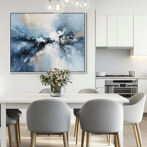 Blue White Abstract Framed Artwork XL - Skybound Echo