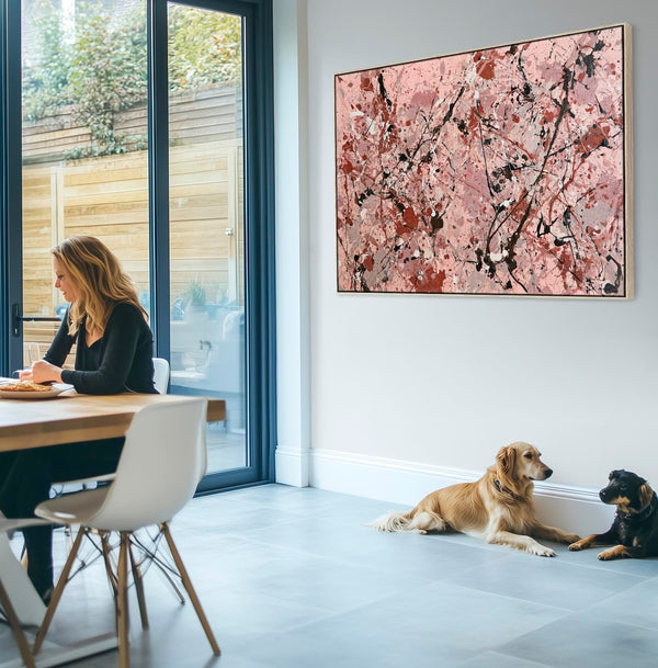 Salmon Pink Abstract Framed Wall Art Canvas - Blush Storm