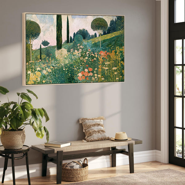 Gustav Klimt Inspired Summer Meadow Framed Landscape Canvas Art