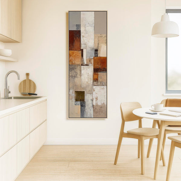 Tall Orange Grey Stone Upright Canvas Artwork Framed Neutral Echo
