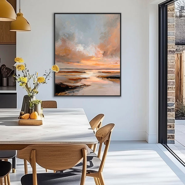 Abstract Landscape - Umber Rust Sunset Framed Canvas Art Print