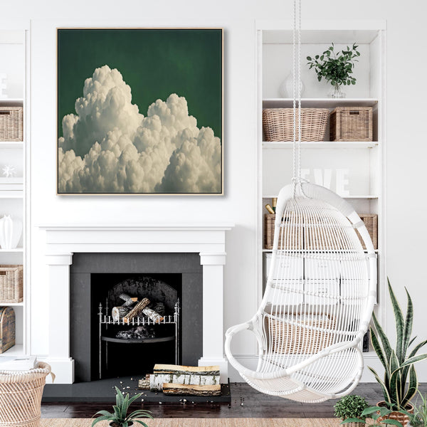 Emerald Green Clouds Square Framed Wall Art Canvas
