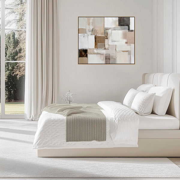Neutral Warm Cream Beige Framed Canvas Wall Art - Ivory Blush