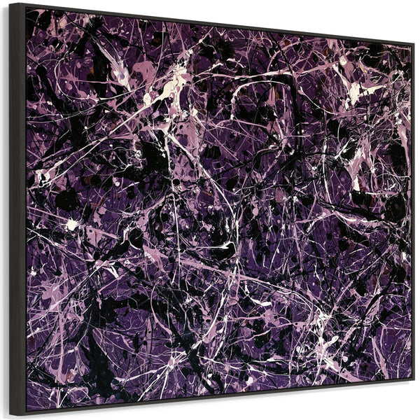 Large Framed Canvas Art XL - Dark Purple Jackson Pollock Style