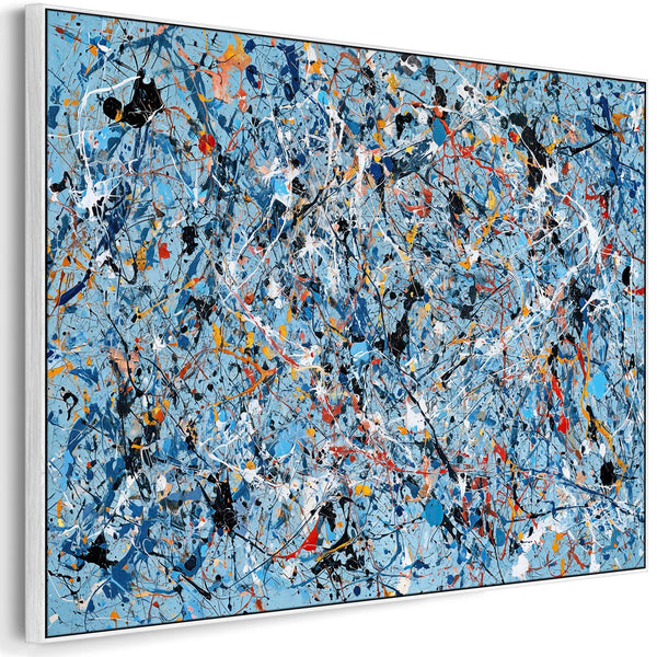 Abstract Framed Wall Art - Jackson Pollock Style Light Blue