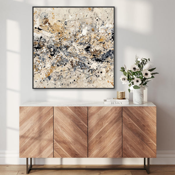 Large Living Room Framed Canvas Neutral Cream Black Lounge Art