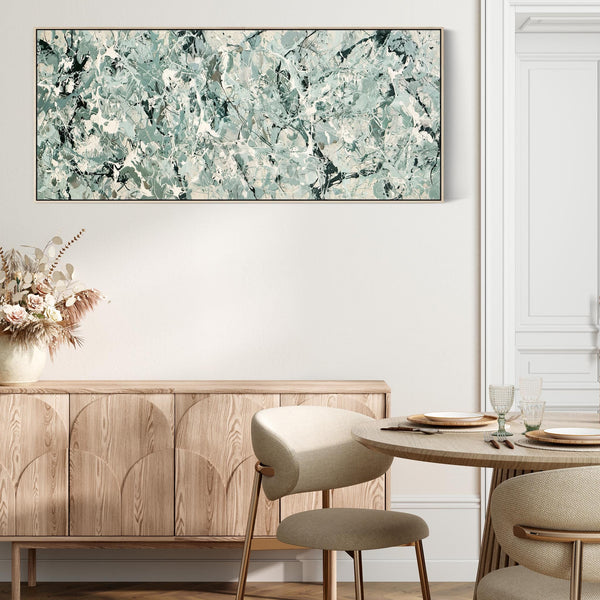 Wide Sage Green Horizontal Canvas - Jackson Pollock Inspired