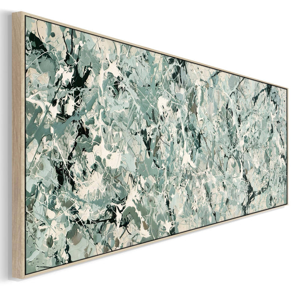 Wide Sage Green Horizontal Canvas - Jackson Pollock Inspired