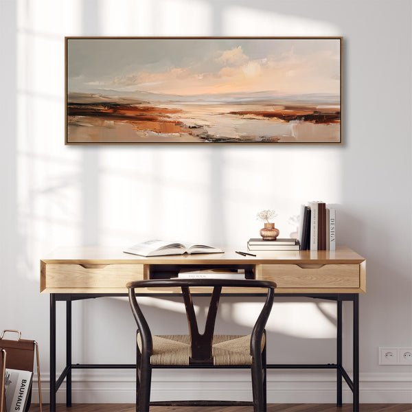 Wide Abstract Rust Horizon Panormaic Long Framed Artwork