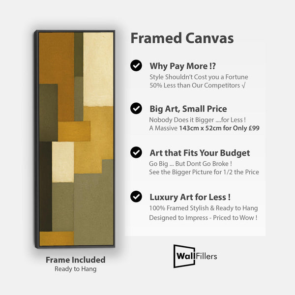 Tall Mustard Green Narrow Framed Canvas Abstract - Earthy Tones