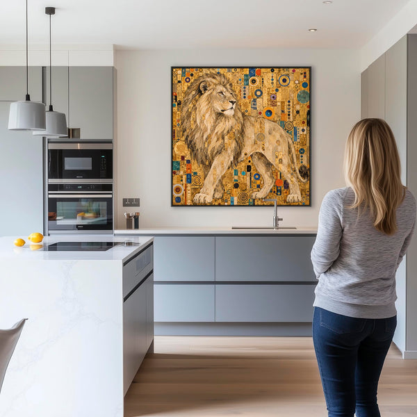 Large Gustav Klimt inspired Framed Canvas Art - Golden Lion
