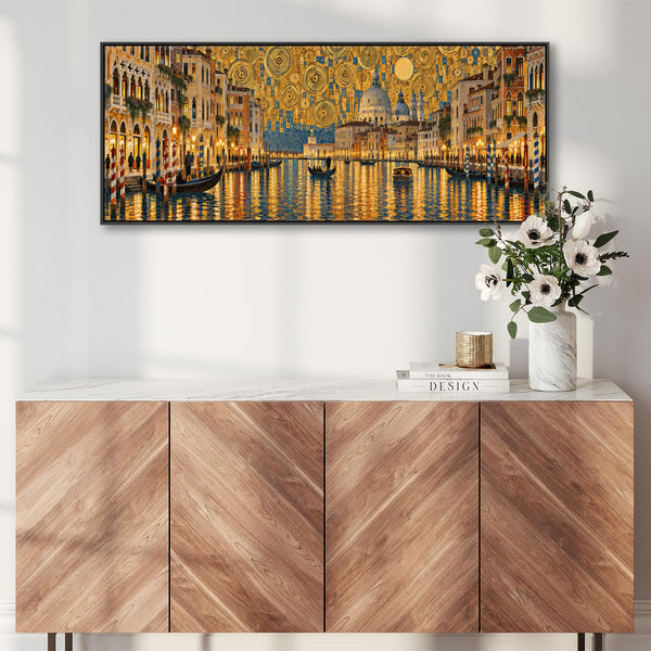 Wide Gustav Klimt inspired Long Wall Art Golden Venice Panorama