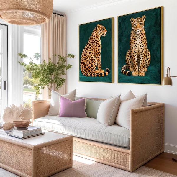 Kindred - Gold Green Leopards Maximalist Framed Canvas Set of 2
