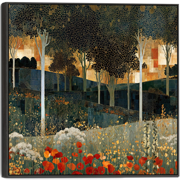 Square Green Gustav Klimt inspired Framed Canvas - Poppy Forest