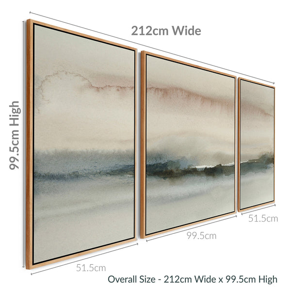 Extra Large Framed Wall Art Pictures for Living Room - Abstract Set of 3 - Natural Grey Taupe Beige - XXL 212cm Wide