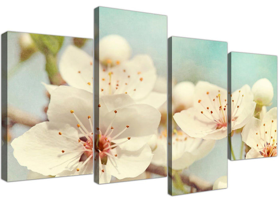 cheap large japanese cherry blossom duck egg blue white floral canvas multi 4 set 4289 for your hallway
