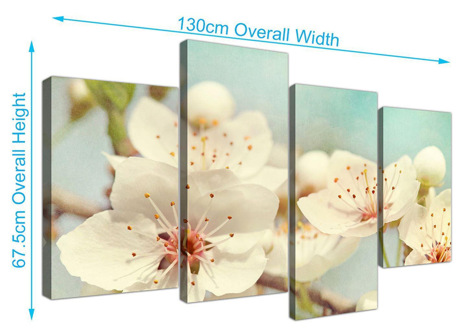 panoramic large japanese cherry blossom duck egg blue white floral canvas split 4 piece 4289 for your bedroom