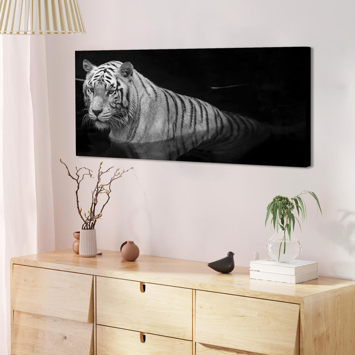 Modern Black White Bengal Tiger Water Canvas - 1020