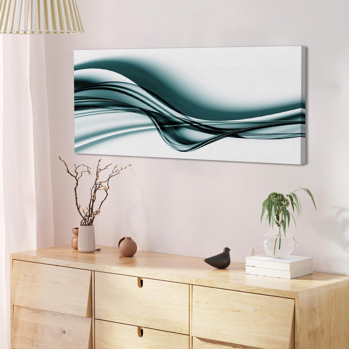 Teal and White Wave Abstract Canvas Wall Art - 1033