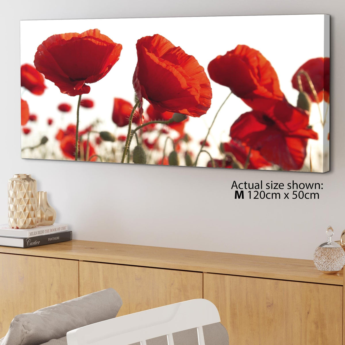 Red Poppy Field Poppies Flower White Floral Canvas – wallfillers.co.uk