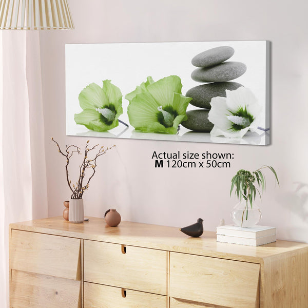 Modern Lime Green White Grey Flowers Zen Floral Canvas