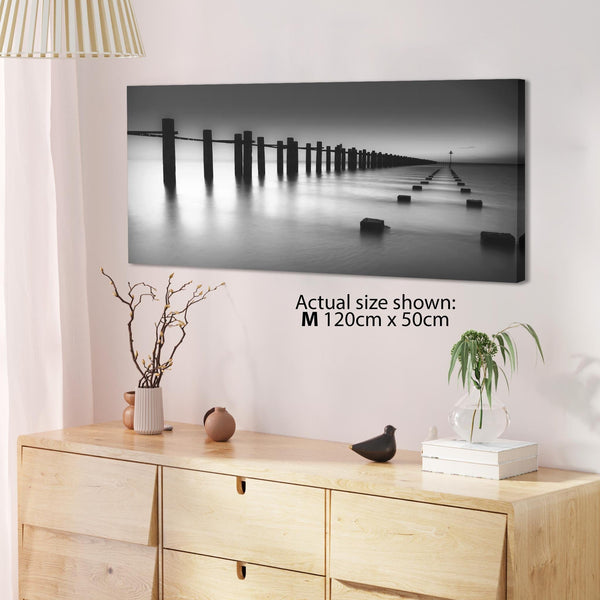 Modern Black White Beach Scenery Landscape Canvas