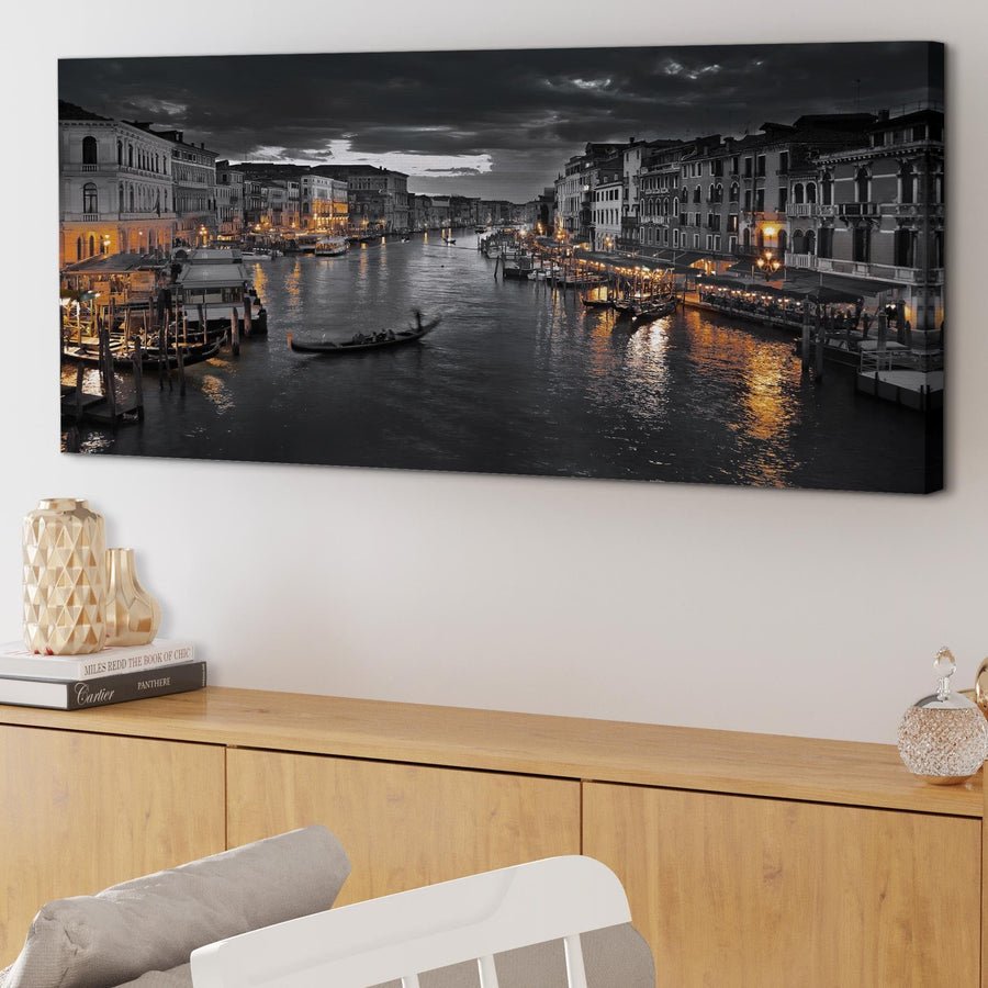 Venice Italy Gondola Black White City Canvas
