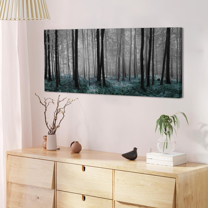 Teal Grey White Forest Woodland Trees Landscape Canvas - 1242
