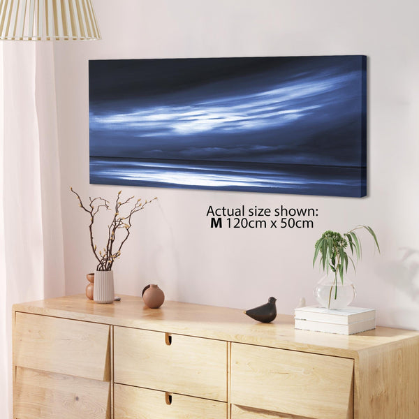 Extra Large Indigo Blue White Abstract Sunset Modern Canvas Wall Art