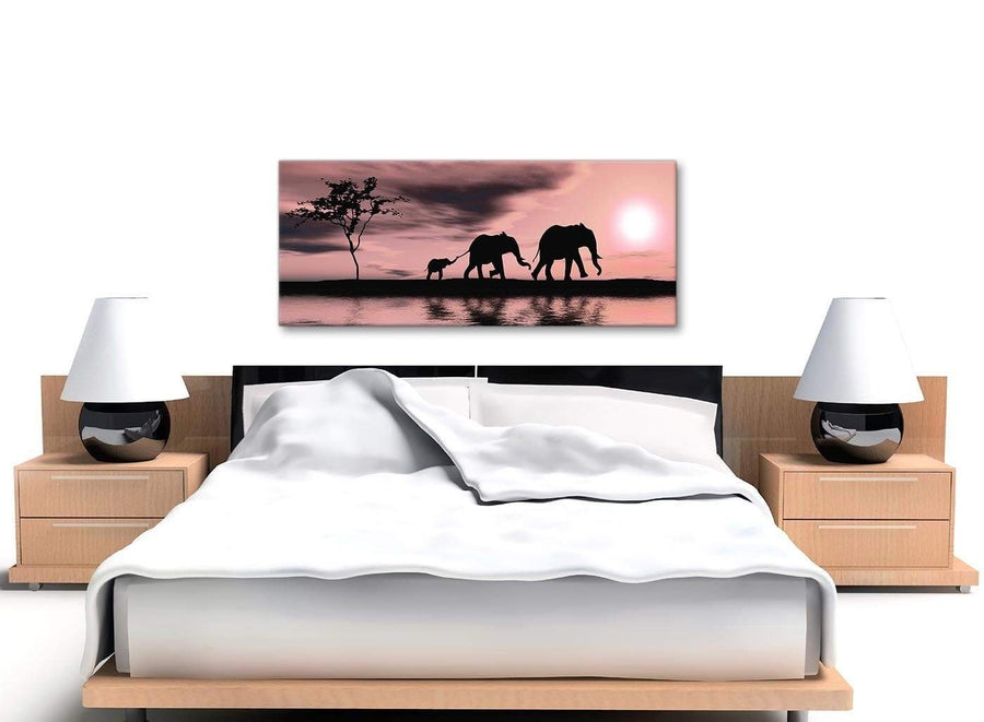 Cheap Blush Pink African Sunset Elephants Canvas Wall Art Print Modern 120cm Wide For Your Dining Room-1361