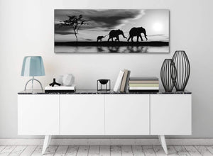 Cheap Black White African Sunset Elephants Canvas Wall Art Print Modern 120cm Wide For Your Dining Room-1363