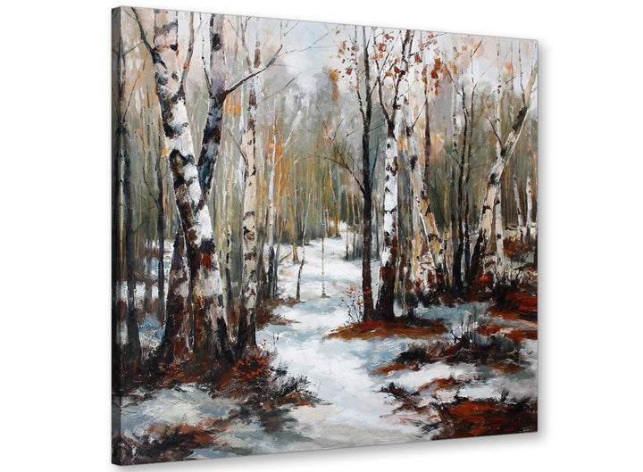 modern woodland winter trees forest scene landscape canvas modern 79cm square 1s295l for your dining room - 1s295l