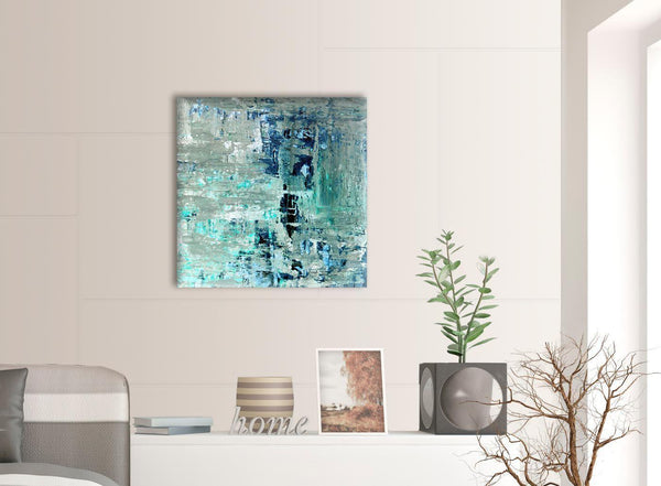 Contemporary Turquoise Teal Abstract Painting Wall Art Print Canvas Modern 64cm Square 1S333M For Your Hallway