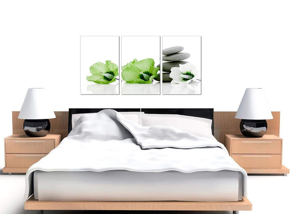 Modern Lime Green White Grey Flowers Zen Floral Canvas