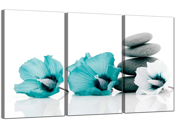 3 Part Floral Blue Green Canvas Pictures Hibiscus 3072