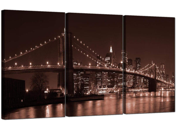 Brown Brooklyn Bridge New York Skyline City Canvas
