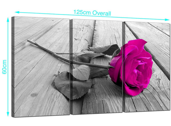 Set of 3 Rose Canvas Art 125cm x 60cm 3036