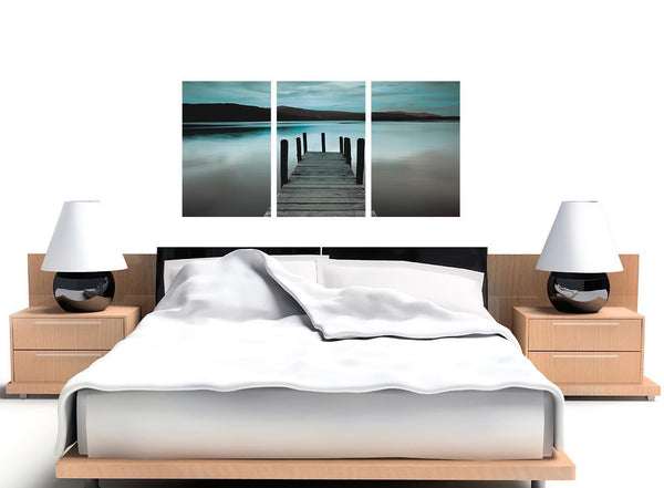 3 panel teal lake district jetty canvas art 3237