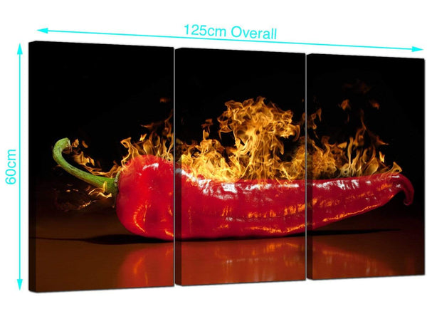 3 Panel Chili on Fire Canvas Prints 125cm x 60cm 3132