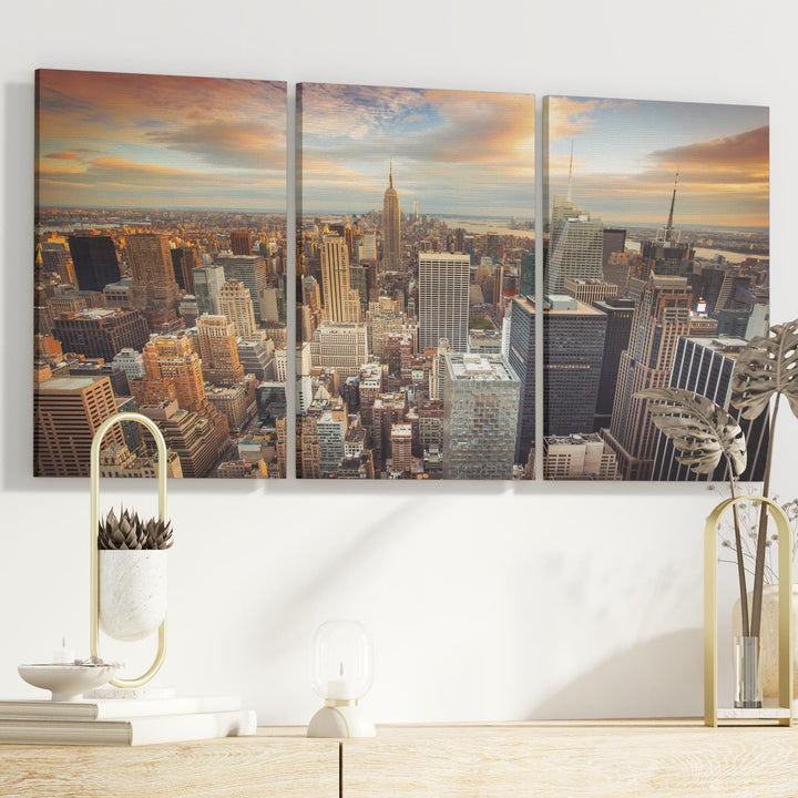 New York Skyline Sunset Manhattan Cityscape Canvas - 3202