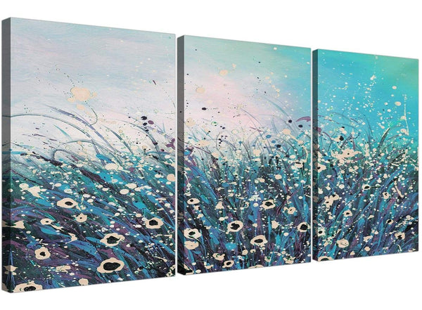 set of 3 abstract teal floral canvas art 3260