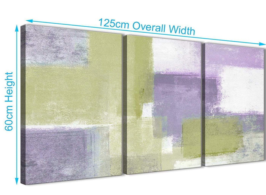 Panoramic Lime Green Purple Abstract Painting Canvas Wall Art Print Multi 3 Piece 125cm Wide For Your Dining Room-3364