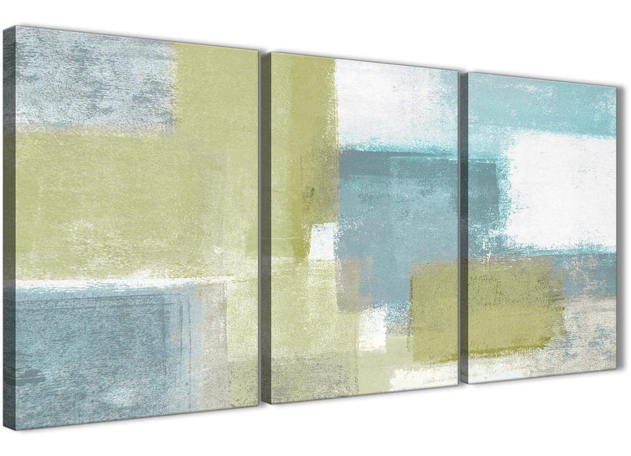 Oversized Lime Green Teal Abstract Painting Canvas Wall Art Print Multi 3 Panel 125cm Wide For Your Kitchen-3365