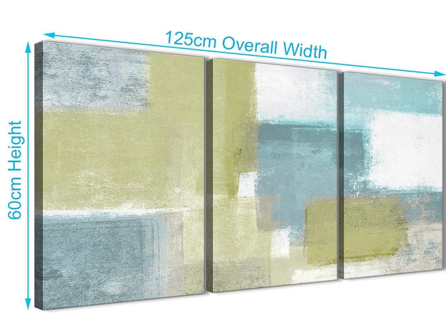 Panoramic Lime Green Teal Abstract Painting Canvas Wall Art Print Multi 3 Panel 125cm Wide For Your Living Room-3365