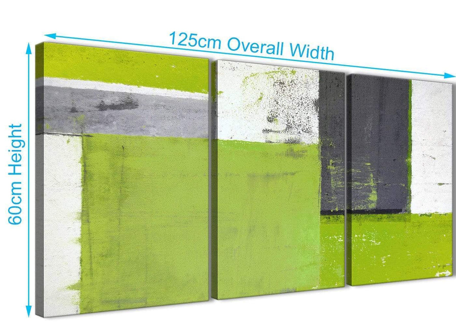 Panoramic Lime Green Grey Abstract Painting Canvas Wall Art Print Split 3 Set 125cm Wide 3339 For Your Bedroom